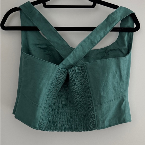 Banana Republic Linen-Blend Corset Crop Top Deep Sea Size 10 NWT - Picture 2 of 5